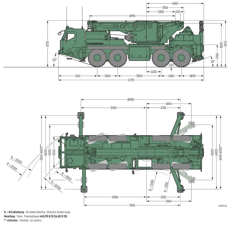Armoured Rescue Crane Liebherr G-BKF Dimensions