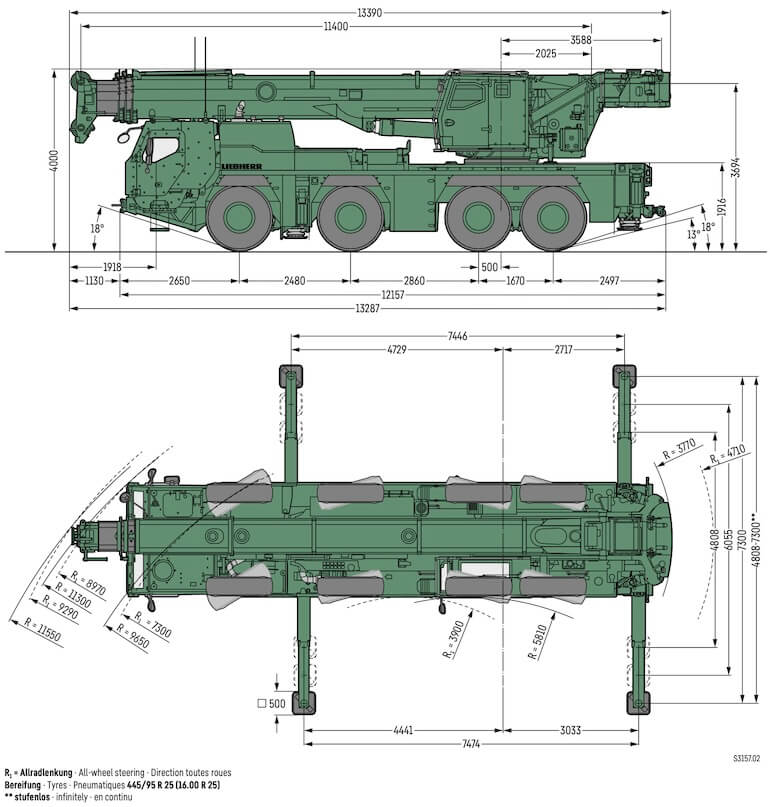 Armoured Mobile Crane Liebherr G-LTM 1090-4.2 Dimensions